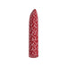 Red bullet vibrator with white heart patterns and a smooth, tapered tip.
