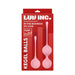 Light pink textured silicone kegel balls set with ergonomic handles on red Luv Inc branded packaging.