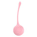 Light pink ribbed silicone kegel ball with a flexible retrieval cord for pelvic floor training and wellness.