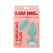 Packaging of Luv Inc Pr17 vibrating plug and remote in soft teal with pink background and bold red text.
