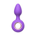 Purple silicone vibrating ring plug with ergonomic shape and rose gold accent ring handle.