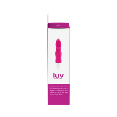 Packaging box of Luv Mini Vibe Into You in pink and white with product image and branding on front.