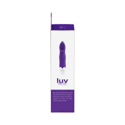 Packaging box of Luv Mini Vibe Into You in purple and white with product image and branding on front.