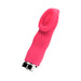 Pink rechargeable bullet vibrator with cupped head and silver base, made of smooth silicone.