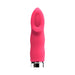 Pink rechargeable bullet vibrator with a cupped head and smooth silicone finish, standing upright on a white background.