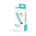 Luvplus Rechargeable Bullet vibrator in light blue with ergonomic cupped head shown on product packaging box.