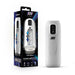 White M For Men Robo-bator male stroker with control buttons and packaging showing product features and cutaway view.
