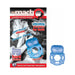 Blue Macho Pulsating Erection Keeper vibrating silicone ring with packaging showing couple and product features.