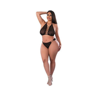 Magic Silk Glitz & Glam Halter Bralette And Panty Set Black