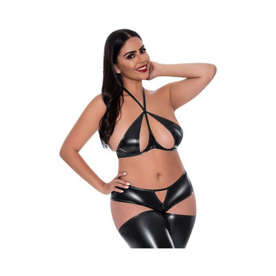 Magic Silk Liquid Onyx Halter Bra & Cutout Pants Black