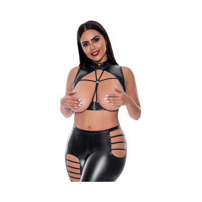 Magic Silk Liquid Onyx Open Vest & Leggings Black S/m