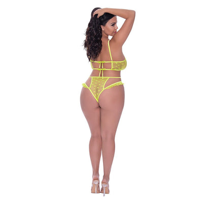 Magic Silk Love Star Halter Crop Bra & Cheeky Panty Set Neon Chartreuse