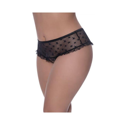 Magic Silk Love Star Skirted Hipster with Open Crotch Panty Black