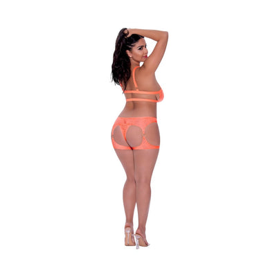Magic Silk Rude Awakening Balconette Bra & Stirrup Thong Set Neon Orange