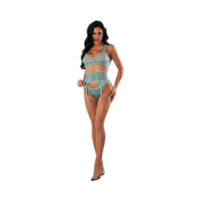 Magic Silk Soft Petals Bralette, Waist Cincher And Panty Set Aqua S/m - SexToy.com