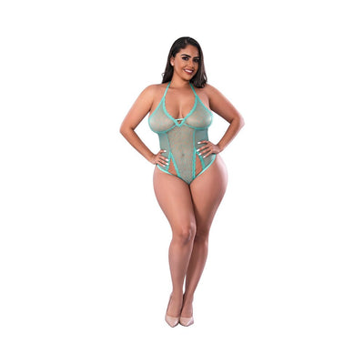 Magic Silk Soft Petals Cut Out Teddy With Snap Crotch Aqua