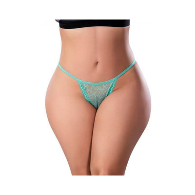 Magic Silk Soft Petals Lace Thong Aqua
