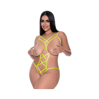 Magic Silk Strap Tease Cupless & Crotchless Teddy Yellow