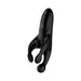Black ergonomic USB rechargeable silicone thumping vibrator with textured and smooth massage arms and control buttons.