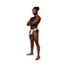 Athletic man wearing aqua Male Power Easy Breezy jock sleeve with black leg straps, standing with arms crossed.