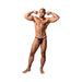 Muscular man posing in black iridescent metallic swirl print Male Power Kaleidickscope posing strap G-string underwear.