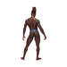 Rear view of a man wearing a blue Male Power Sexagon Micro V Thong with a branded waistband and minimal back coverage.