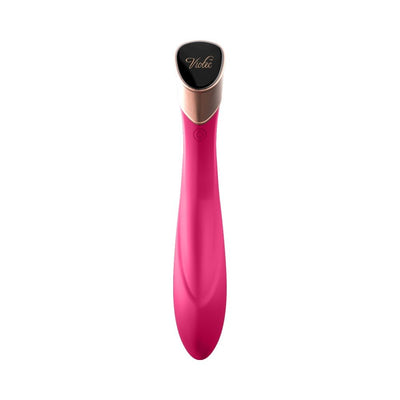 Sleek pink Manto Touch Panel G-spot vibrator with curved silicone body and rose gold-accented touch control panel.