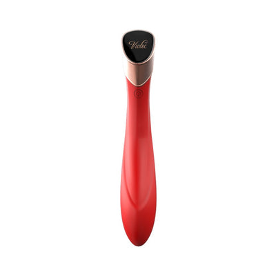 Red Manto Touch Panel G-spot vibrator with sleek curved silicone body and rose gold accents, featuring a touch control panel.