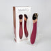 Manto Touch Panel G-spot vibrator in wine red with sleek curved design and rose gold accents displayed next to its packaging box.