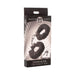 Packaging box of Master Series black furry handcuffs with two metal keys shown on front design.