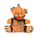 Plush teddy bear keychain with plaid ears, black faux leather straps, silver chains, and a red ball gag accessory.