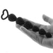 Hand holding a black silicone anal bead toy with graduated heart-shaped beads and a heart-shaped handle.