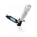 White rechargeable hands-free stroker with suction base and adjustable mobile device holder displaying black and white image.