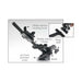 Adjustable black mounting arm with labeled mobile device clamp, locking lever, wing bolt, knob, and suction cup base with air lock activator lever.