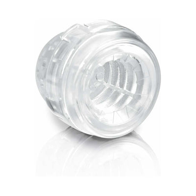 Clear textured inner sleeve insert for Mega Bator rechargeable stroker, designed for enhanced stimulation and easy cleaning.