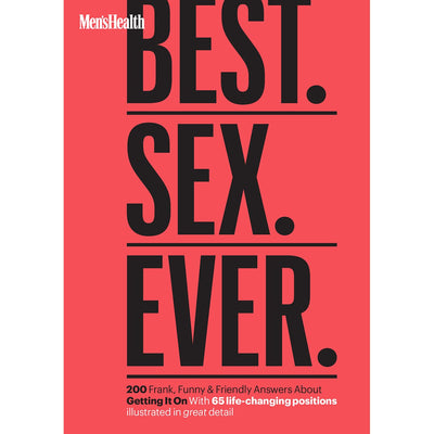 Men's Health Best. Sex. Ever. book cover with bold black text on red background, featuring advice and illustrated positions.