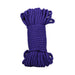 Coiled 50ft violet 6mm hemp bondage rope with reinforced ends for secure and comfortable rope play.