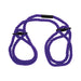 Purple 6mm hemp wrist and ankle cuffs with slip-ring design and black hardware for easy restraint.