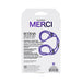 Packaging of Merci Bind&tie 6mm hemp wrist or ankle cuffs in violet with product details and usage instructions.