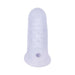 Sheer frosted extender with textured interior and ball strap hole, designed to enhance size and sensation.