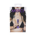 Packaging of Merci Power Play rechargeable violet vibrator with silicone grip ring held by a tattooed woman in a black bikini top.