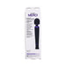 Merci Rechargeable Power Wand massager in black and violet shown in retail packaging with product features listed.