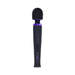 Black and violet rechargeable silicone wand massager with flexible neck and control buttons on handle