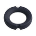 Black silicone-covered metal cock ring with a smooth, rounded design and two small indentations.