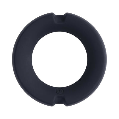 Black silicone-covered metal cock ring with smooth, rounded edges and a 50mm inner diameter.