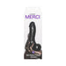 Packaging of Merci The Perfect Cock 10.5-inch black realistic dildo with Vac-U-Lock suction cup shown held by a hand.