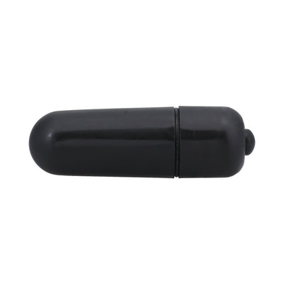 Small black single-speed bullet vibrator with smooth rounded design and push button control.