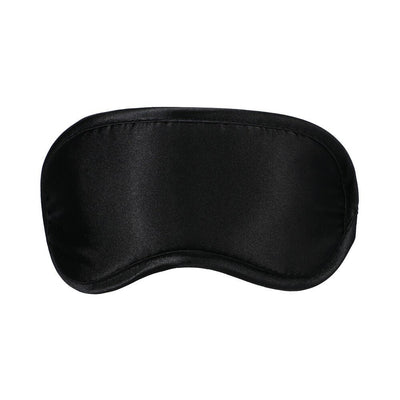 Black satin blindfold with smooth finish and curved design for comfortable fit