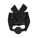 Black silicone ball gag with soft satin straps from Merci The Vip Room BDSM set.
