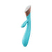 Metis Touch Panel Rabbit Vibrator in turquoise with rose gold accent and ergonomic dual stimulation design.